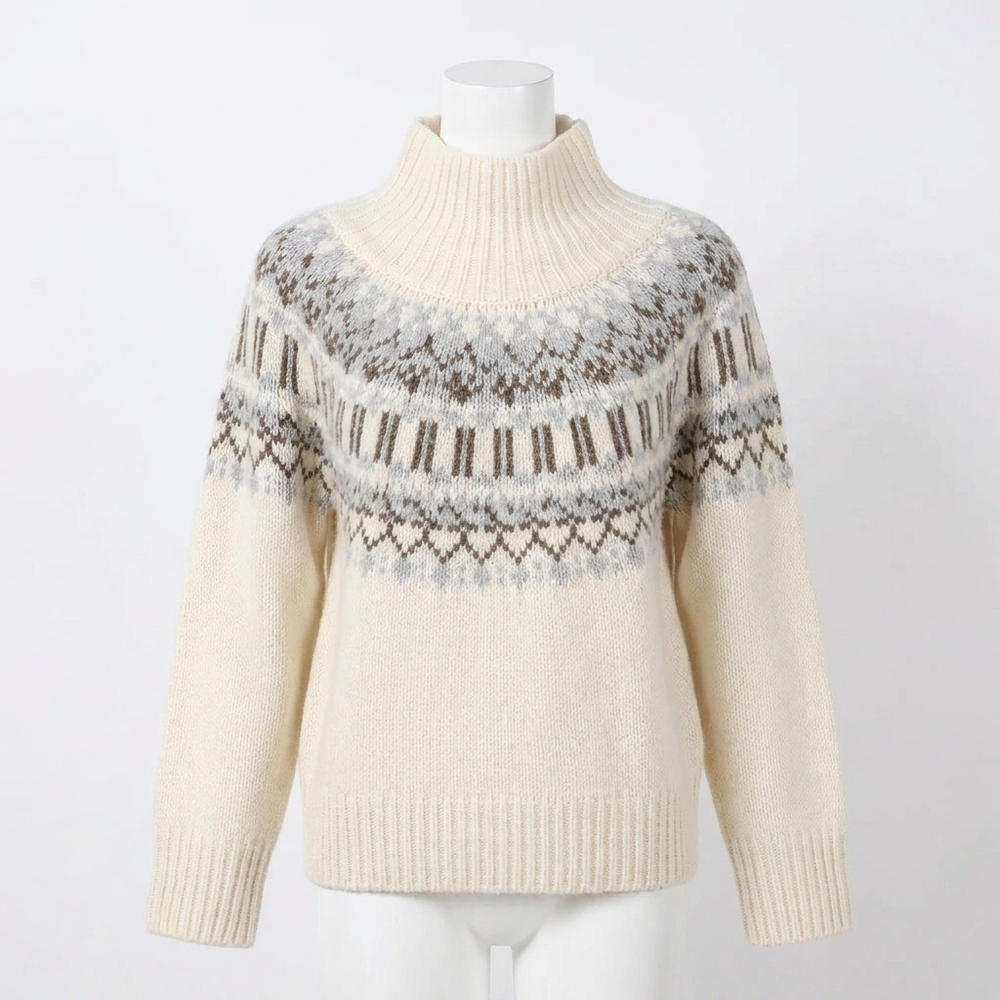 NEW SABLYN scottie slouchy fair isle cashmere mock neck sweater in gardenia